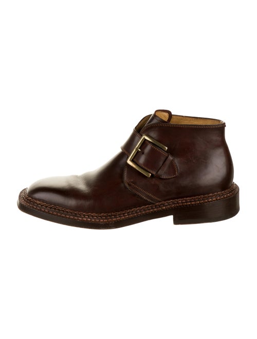 Santoni Leather Square-Toe Boots brown