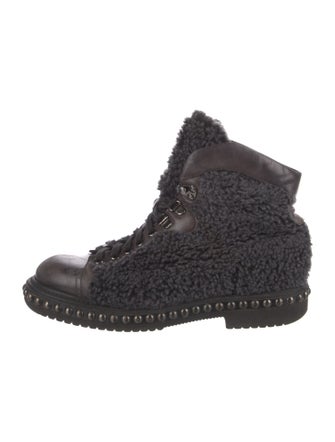 Santoni Shearling Combat Boots