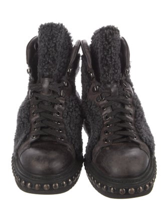 Santoni Shearling Combat Boots