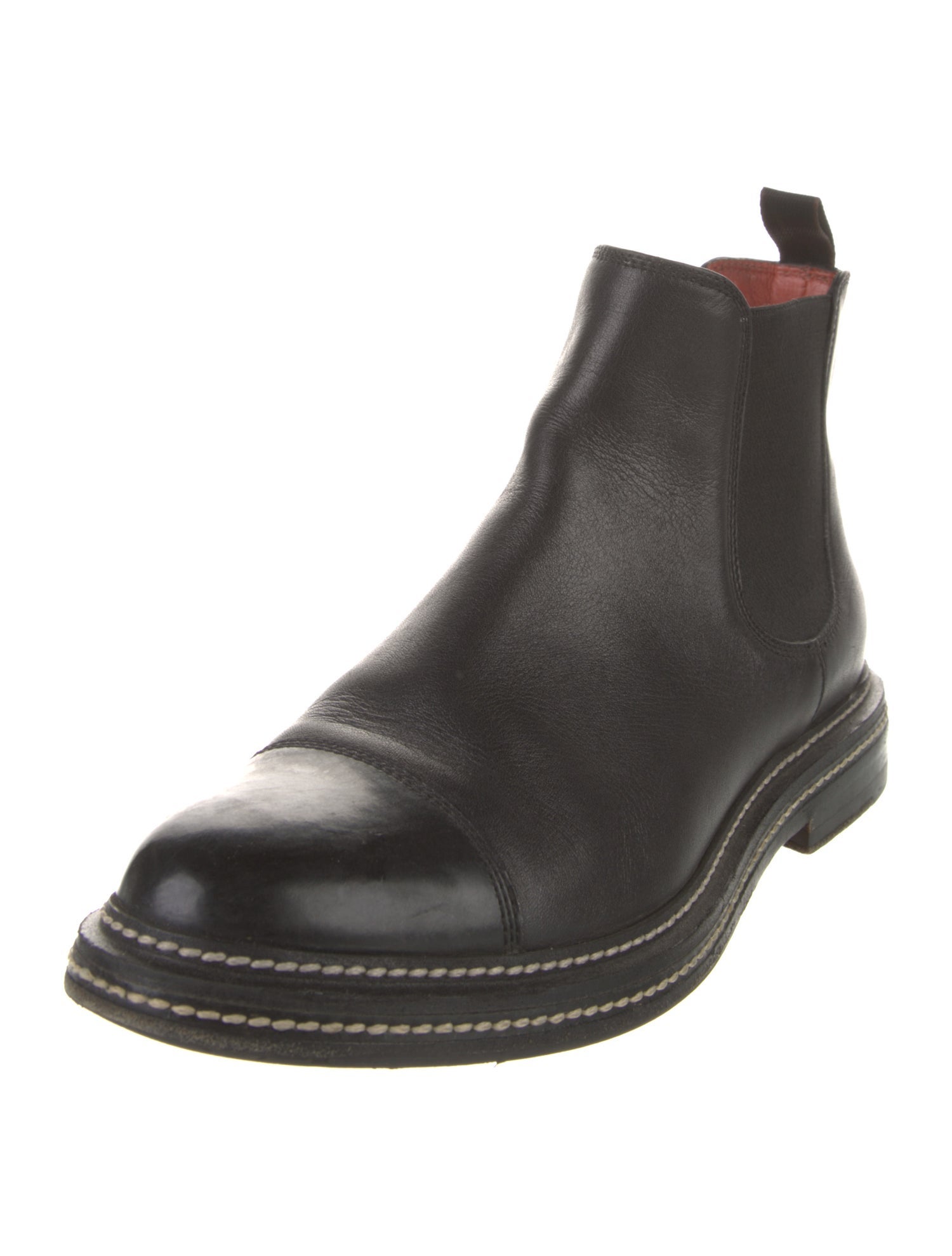 Santoni Leather Whipstitch Trim Chelsea Boots