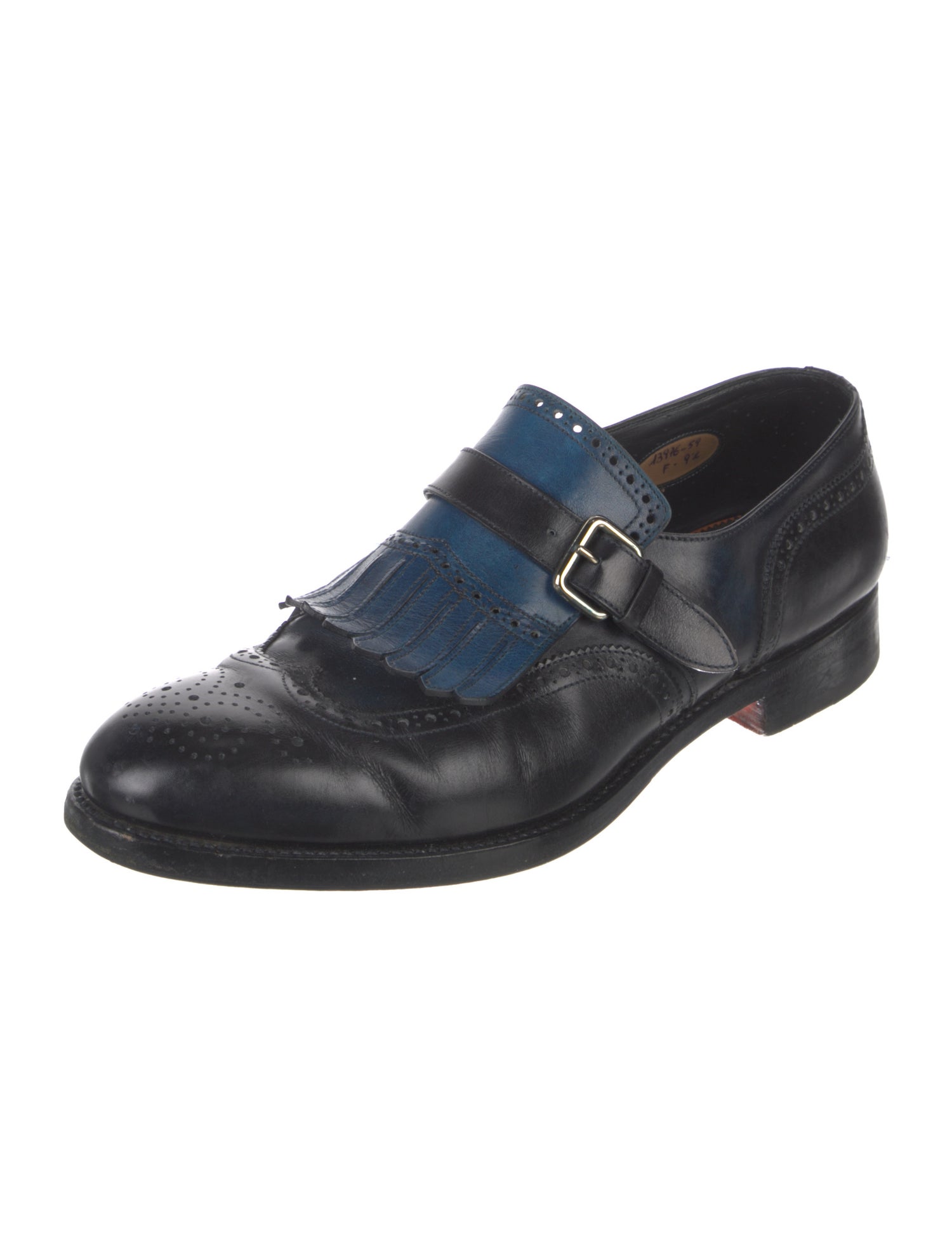 Santoni Leather Colorblock Pattern Monk Straps
