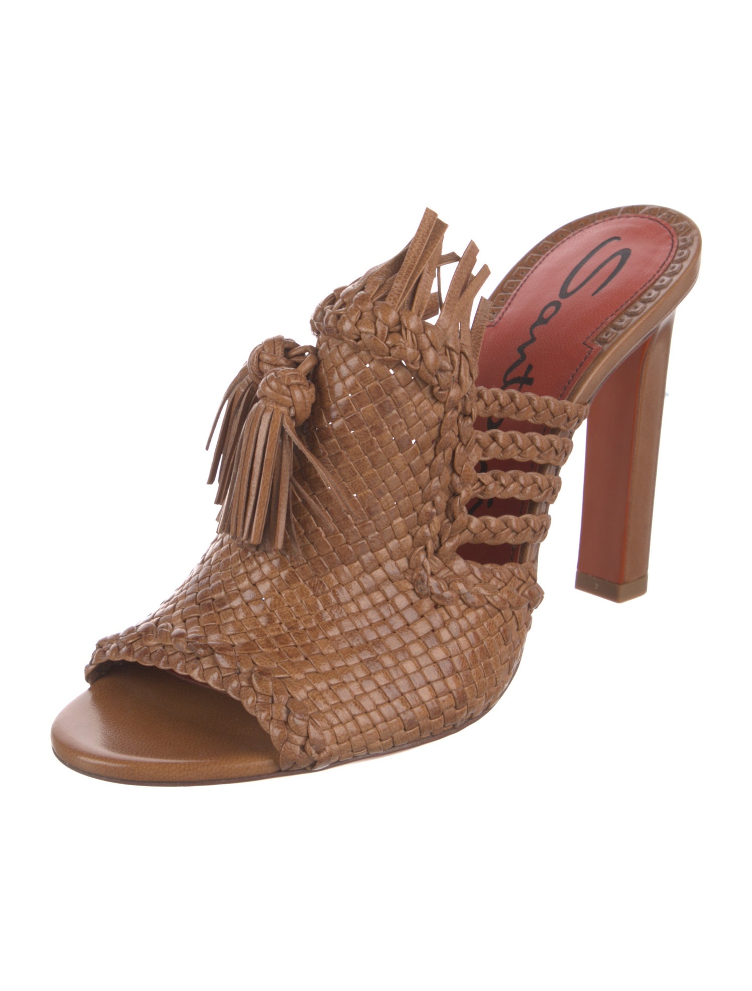 Santoni Leather Tassel Accents Slides w/ Tags