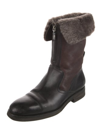 Santoni Leather Fur Trim Snow Boots