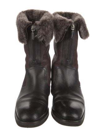 Santoni Leather Fur Trim Snow Boots