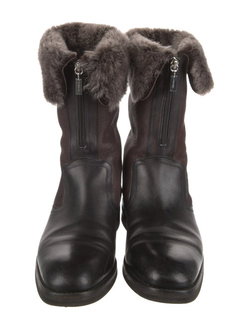 Santoni Leather Fur Trim Snow Boots