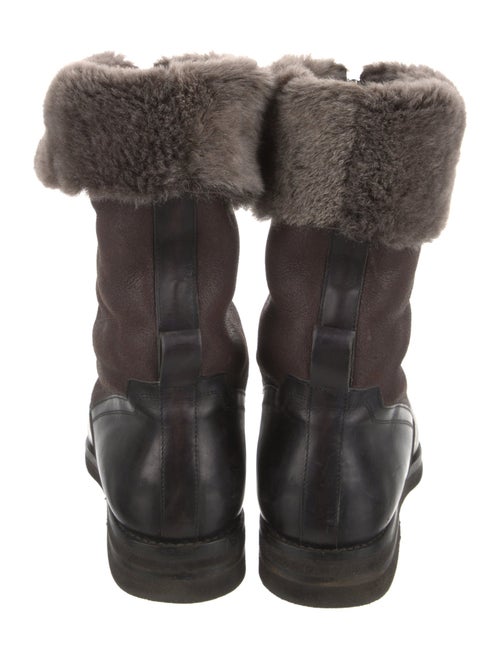 Santoni Leather Fur Trim Snow Boots
