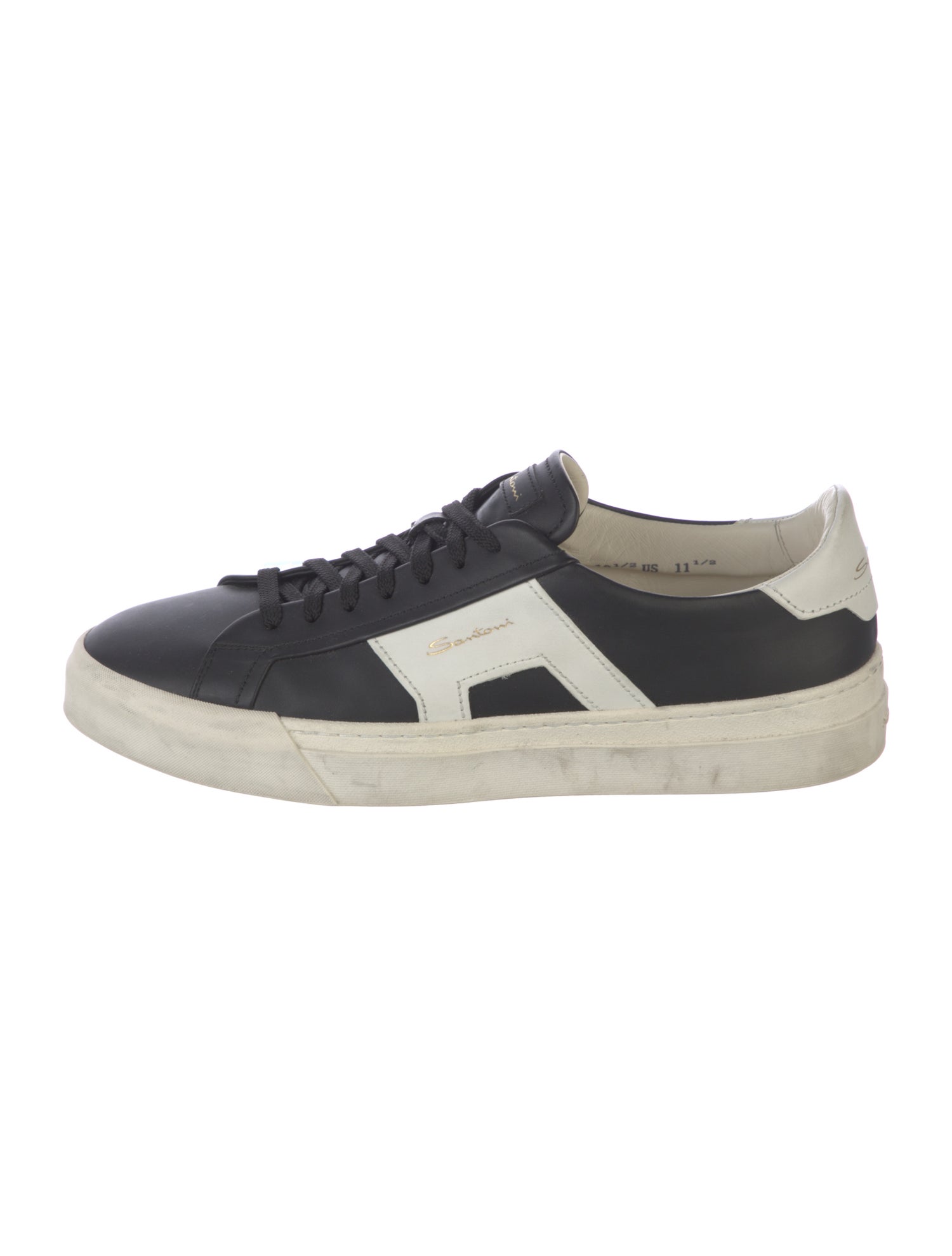 Santoni Leather Colorblock Pattern Sneakers