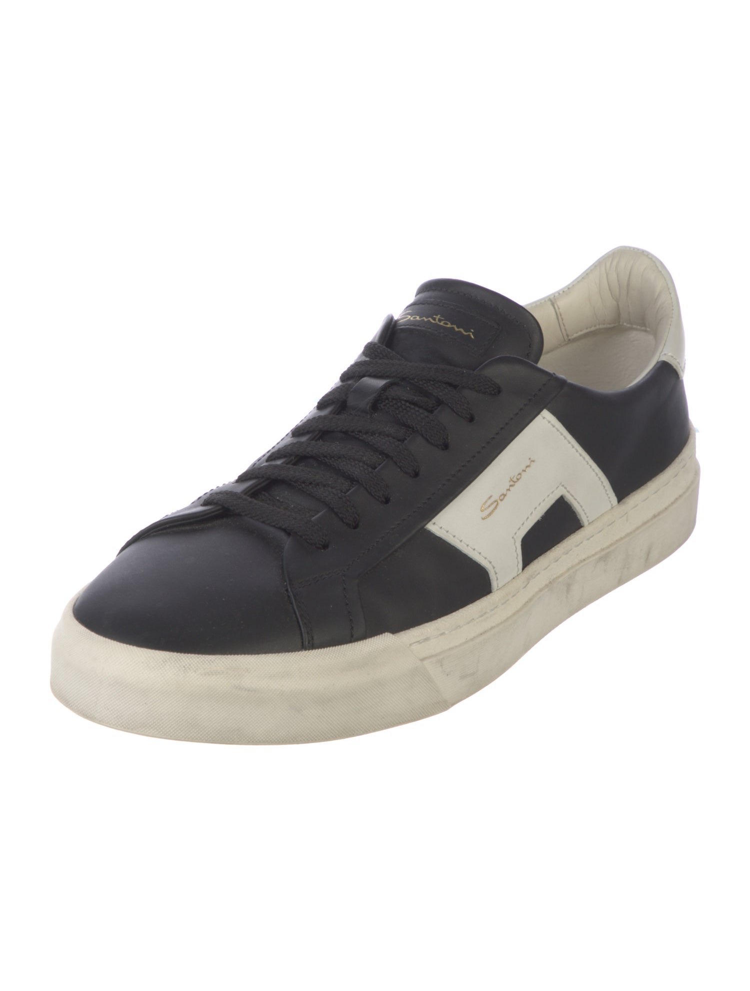 Santoni Leather Colorblock Pattern Sneakers