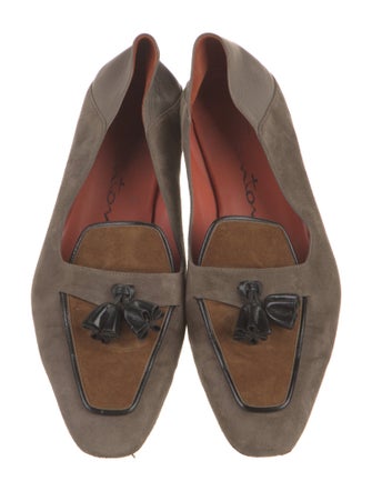 Santoni Suede Colorblock Pattern Loafers