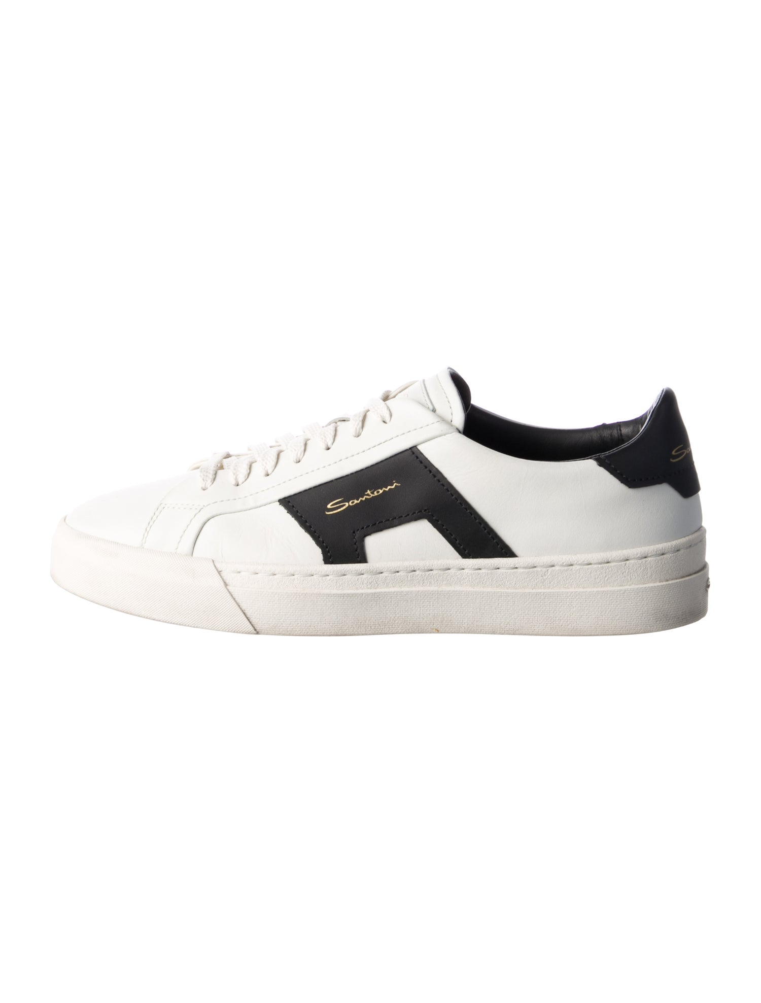 Santoni Leather Colorblock Pattern Sneakers