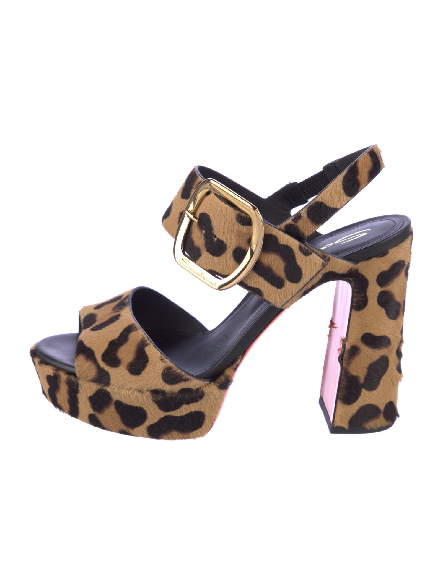 Santoni Ponyhair Animal Print Slingback Sandals