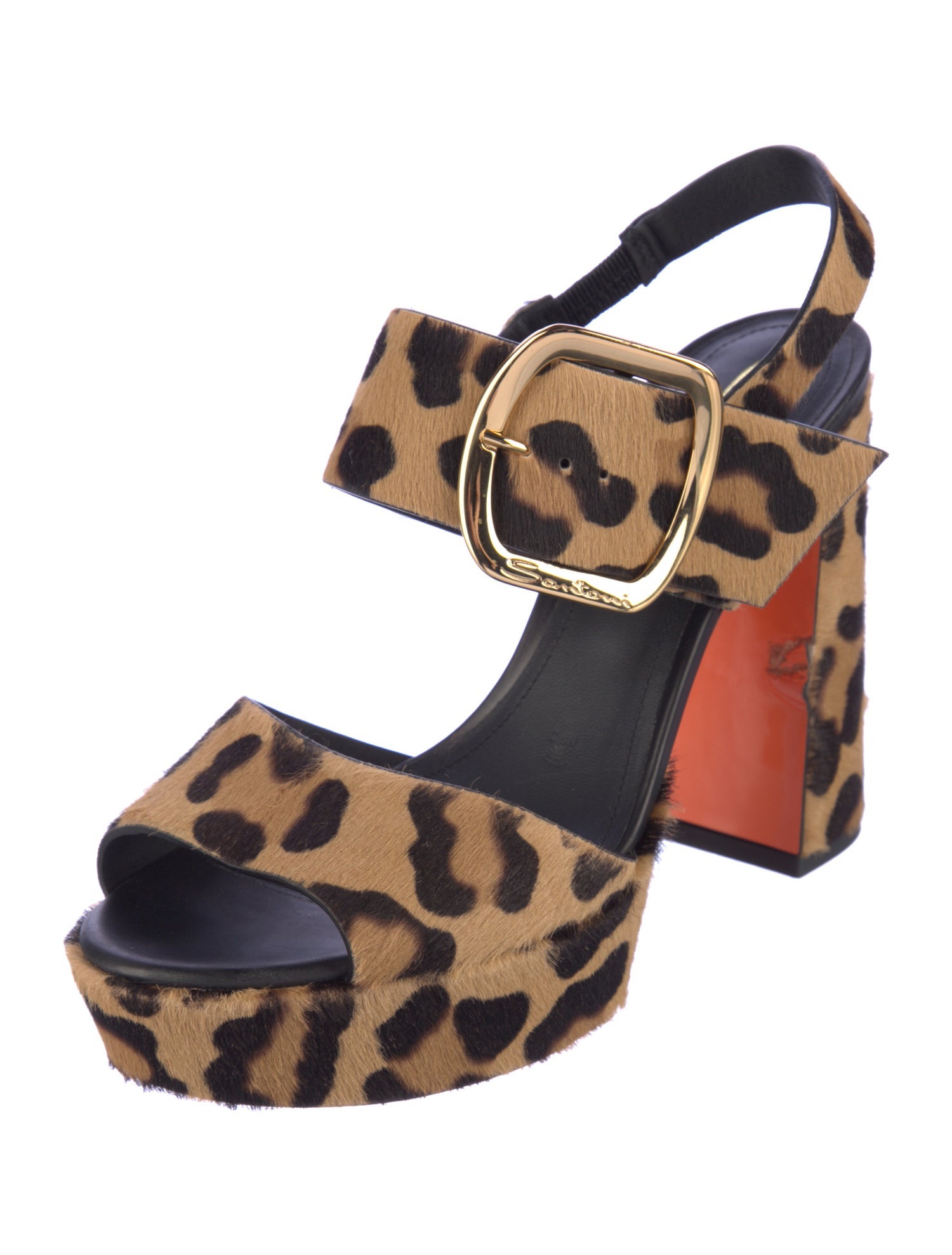 Santoni Ponyhair Animal Print Slingback Sandals