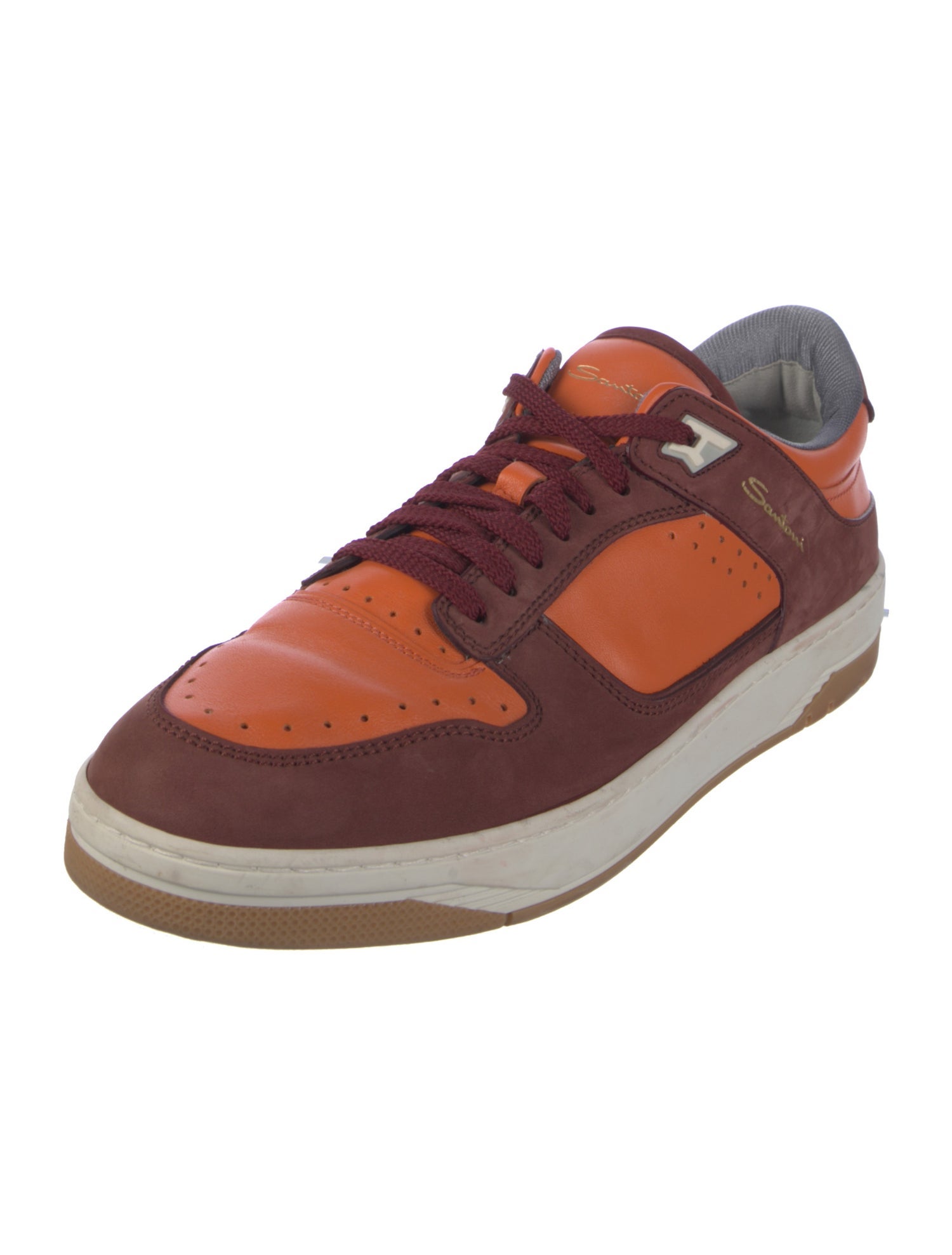Santoni Leather Colorblock Pattern Sneakers