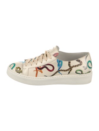 Santoni Leather Printed Sneakers