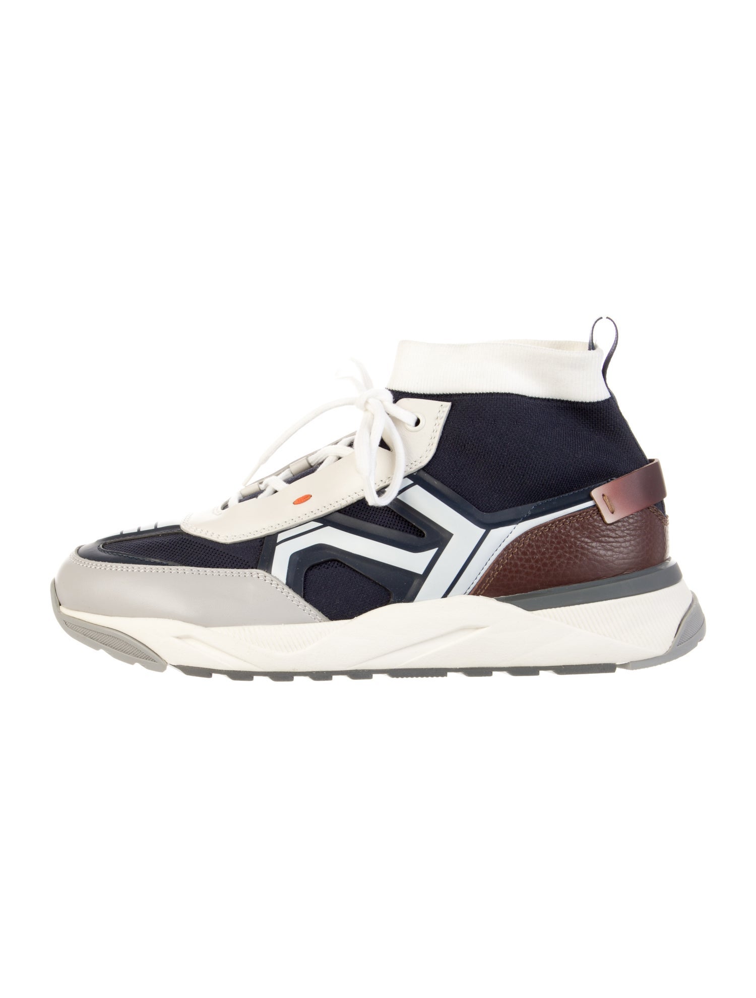 Santoni Leather Colorblock Pattern Sneakers