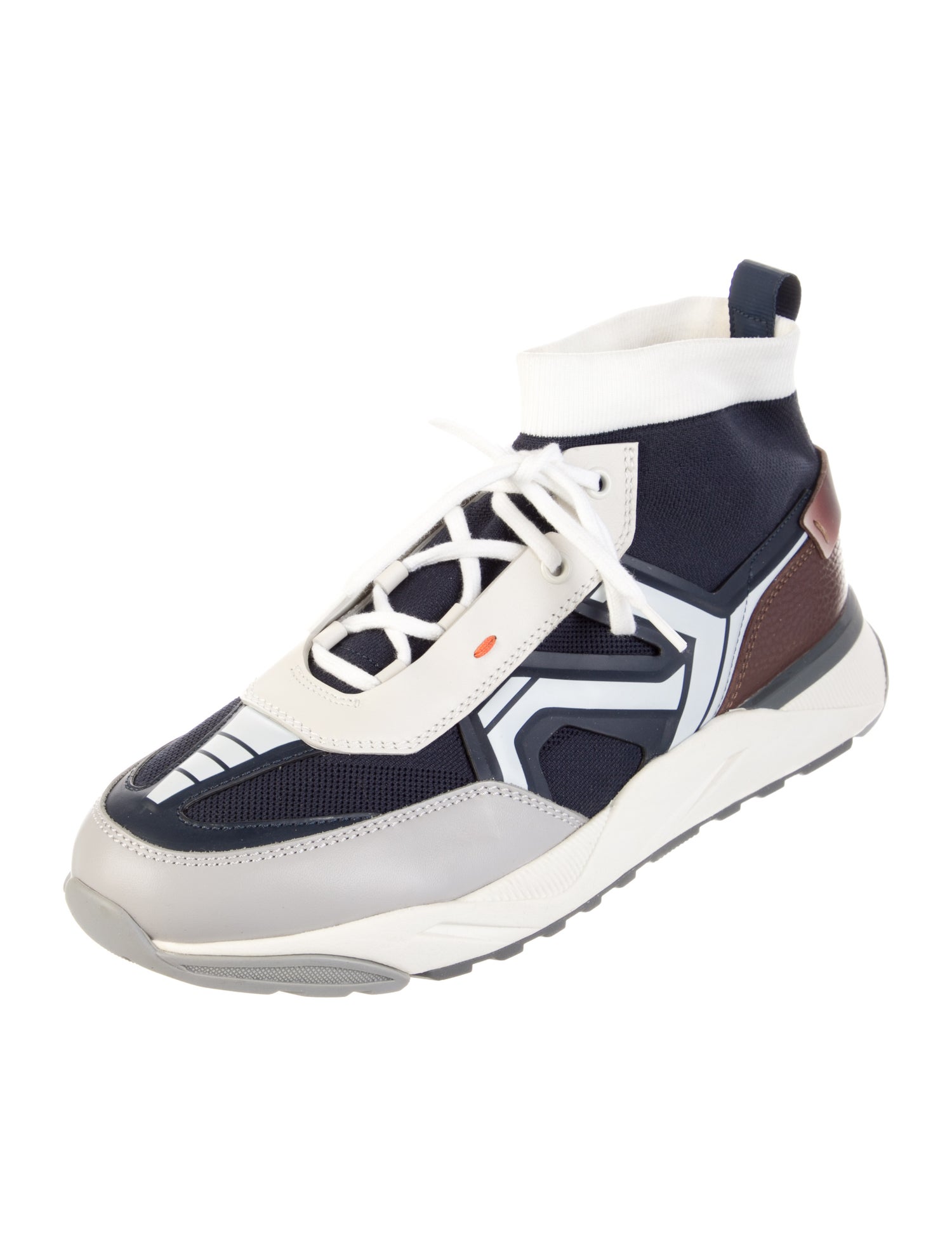 Santoni Leather Colorblock Pattern Sneakers