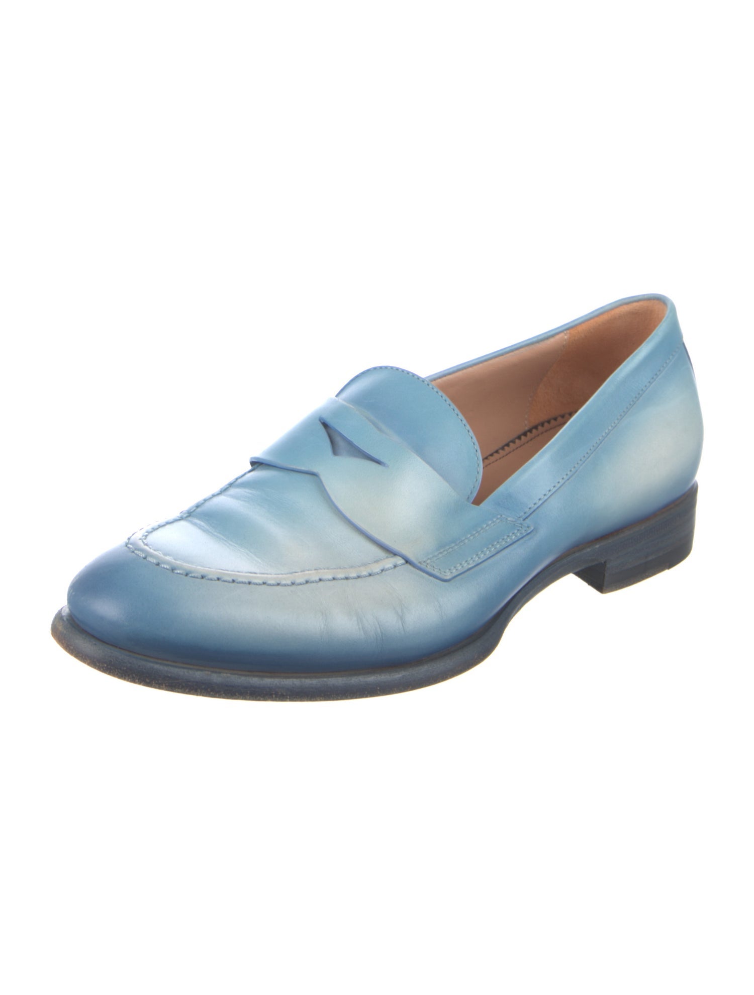 Santoni Leather Colorblock Pattern Loafers