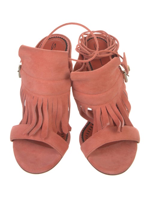 Santoni Suede Fringe Trim Accent Gladiator Sandals