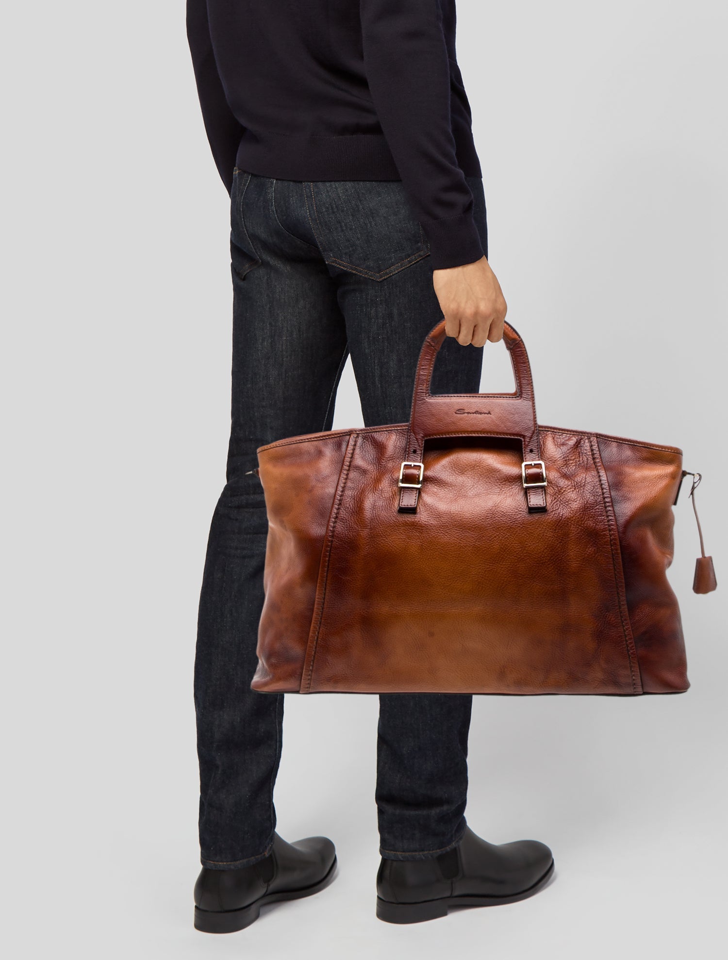 Santoni Leather Weekender Bag