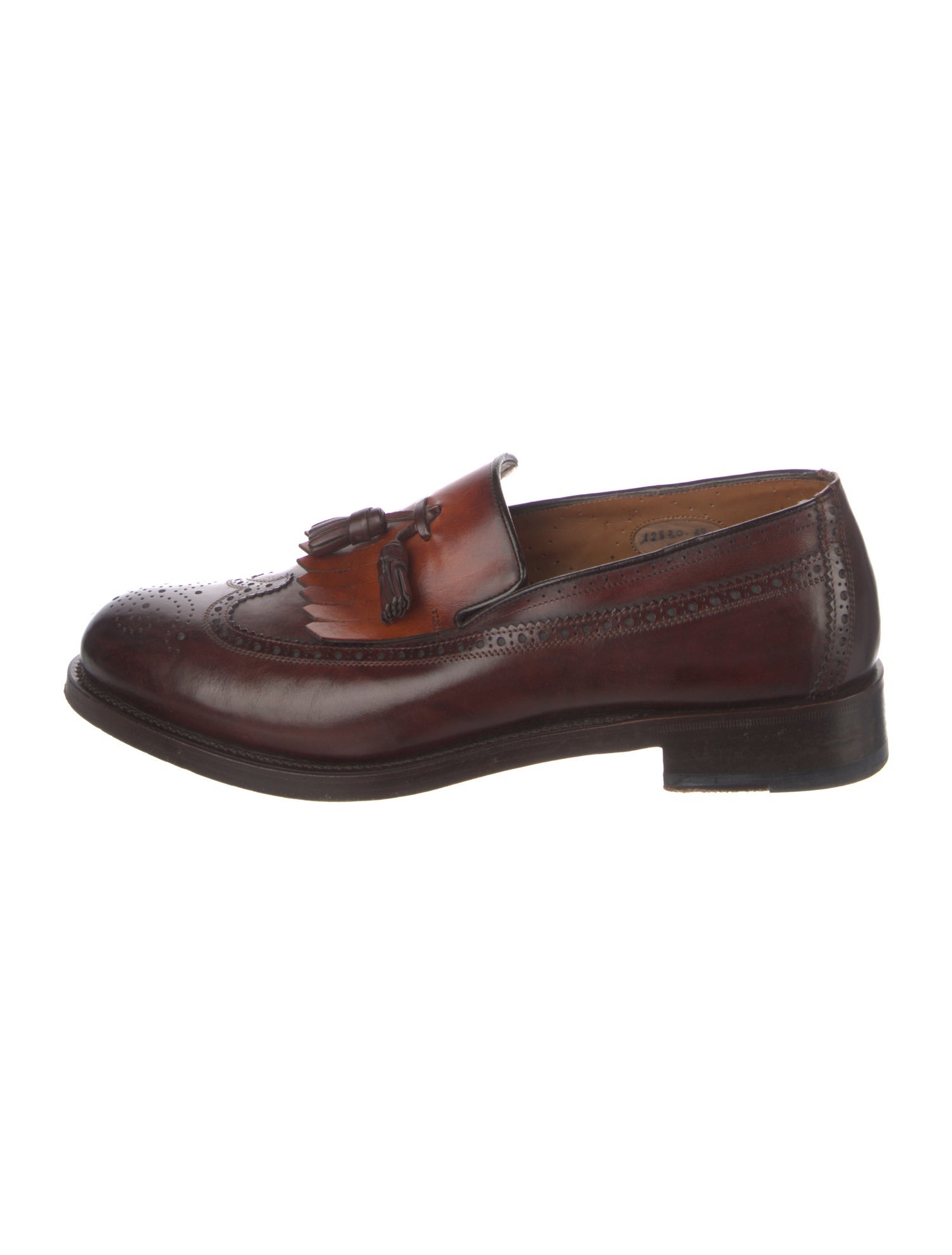 Santoni Leather Fringe Trim Accent Loafers