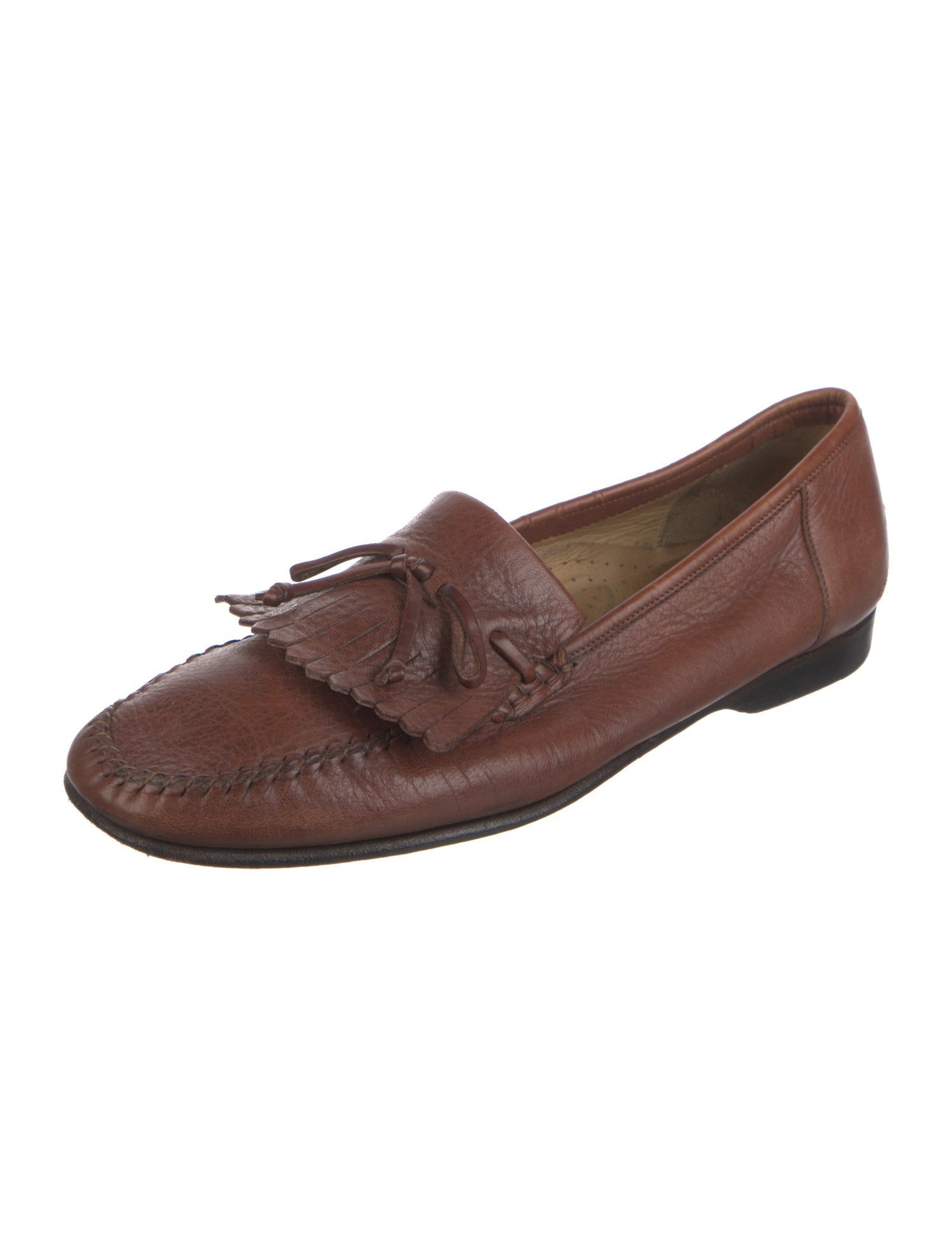 Santoni Leather Tassel Accents Dress Loafers