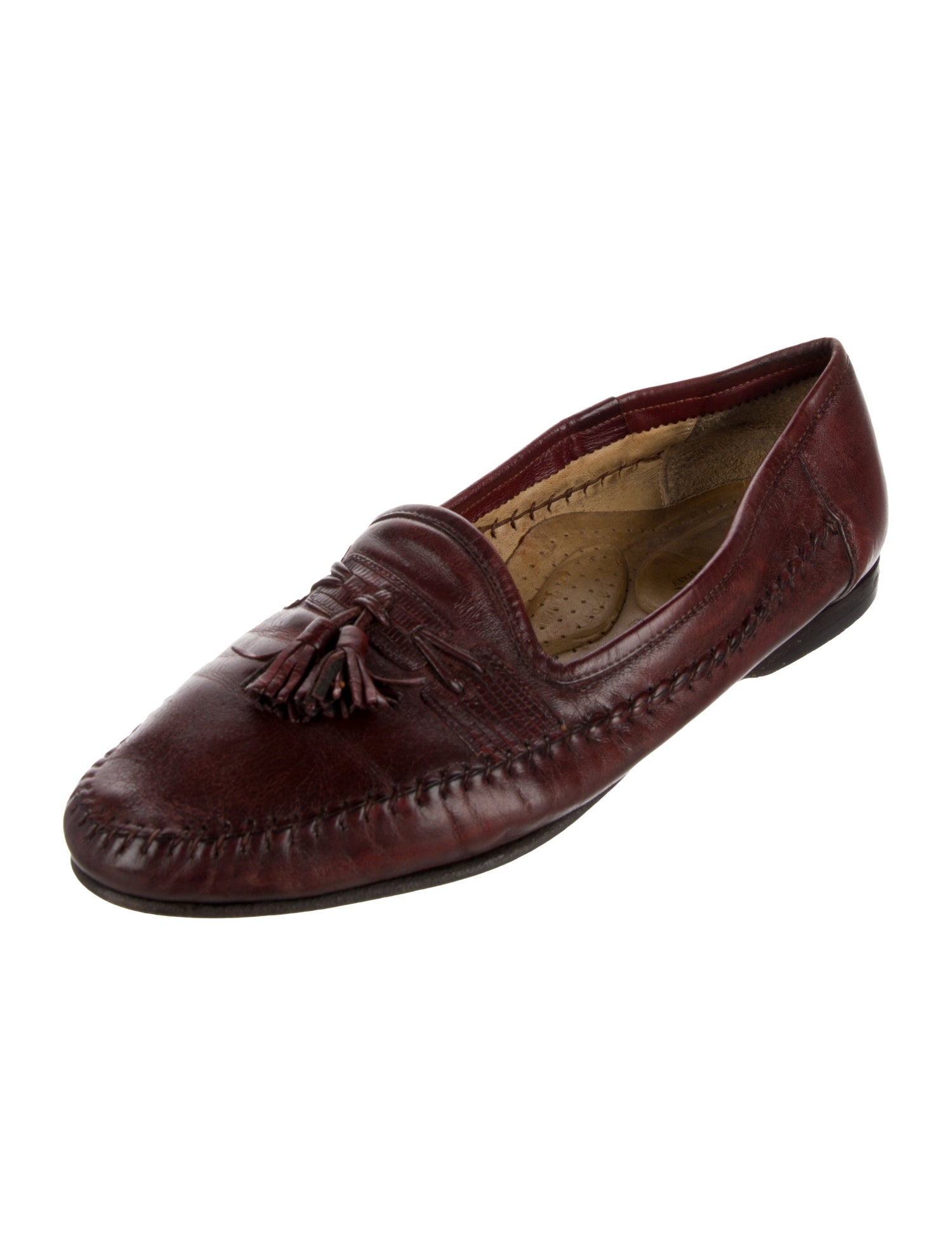 Santoni Leather Tassel Accents Dress Loafers