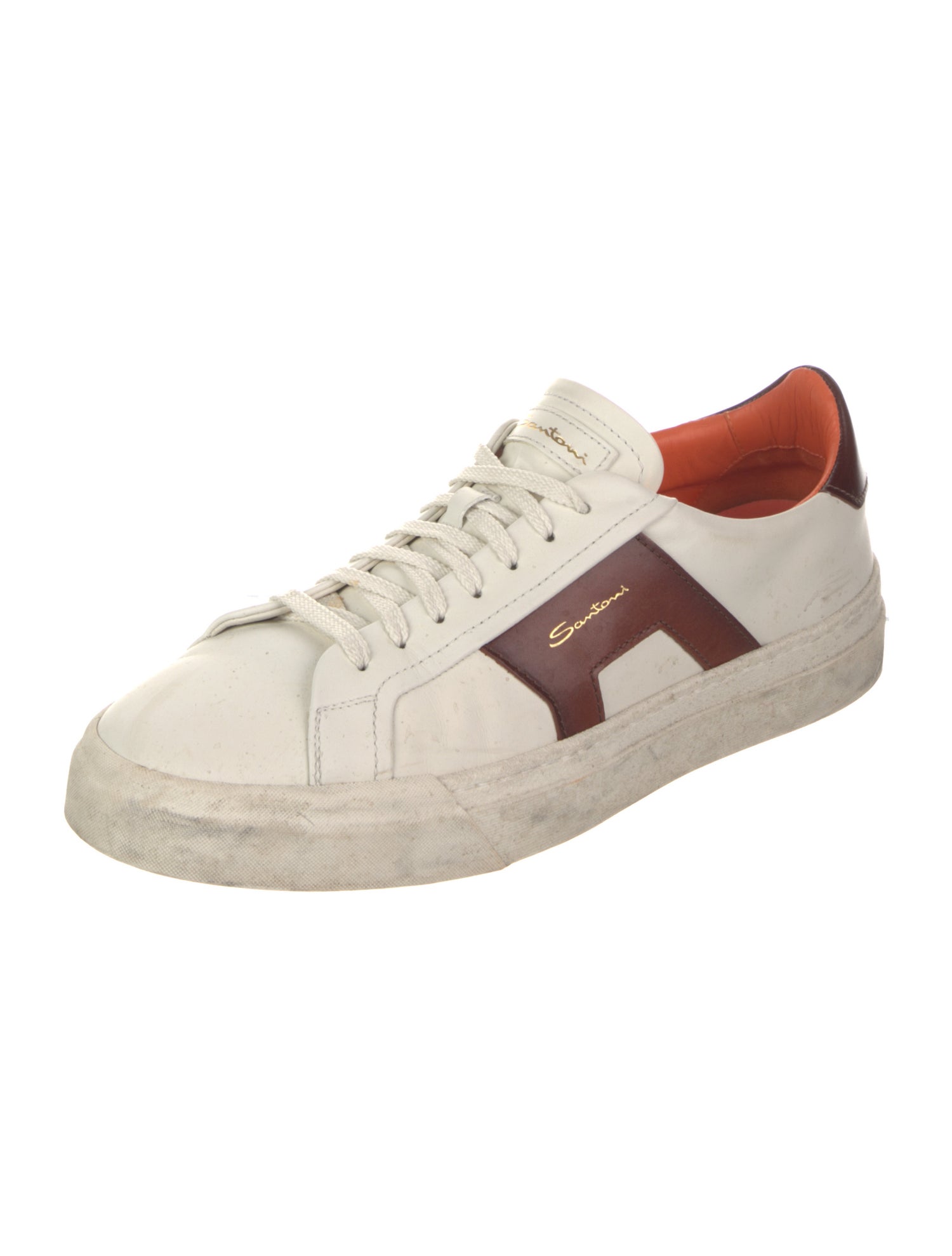 Santoni Leather Printed Sneakers
