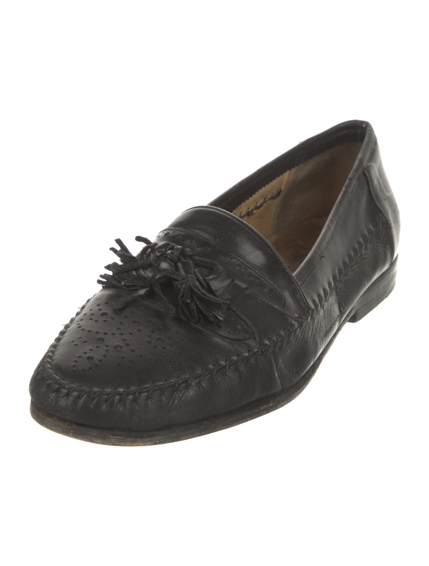 Santoni Leather Tassel Accents Dress Loafers