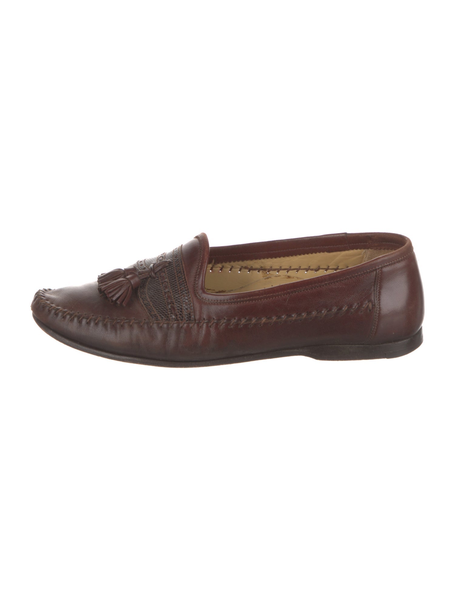 Santoni Leather Tassel Accents Dress Loafers