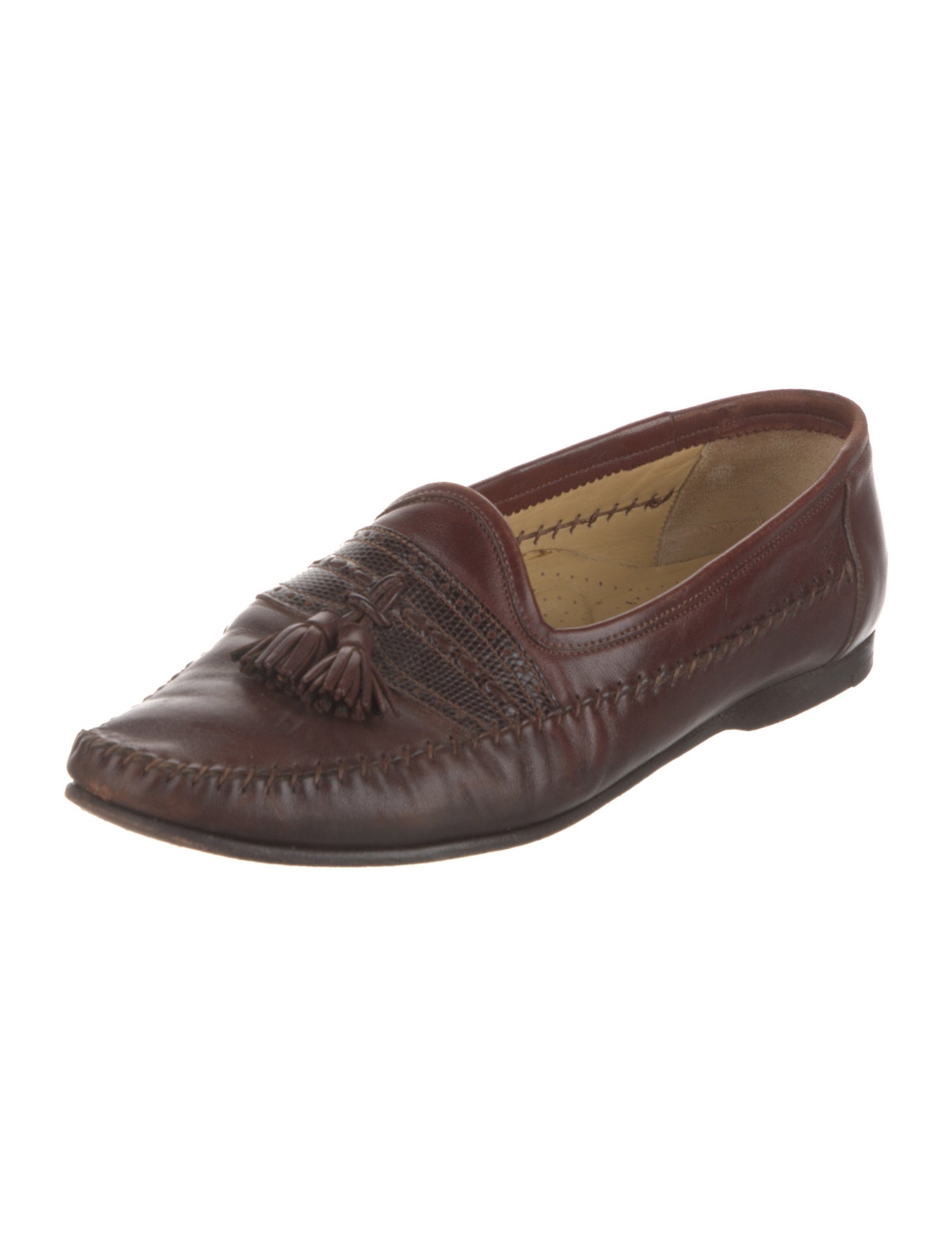 Santoni Leather Tassel Accents Dress Loafers