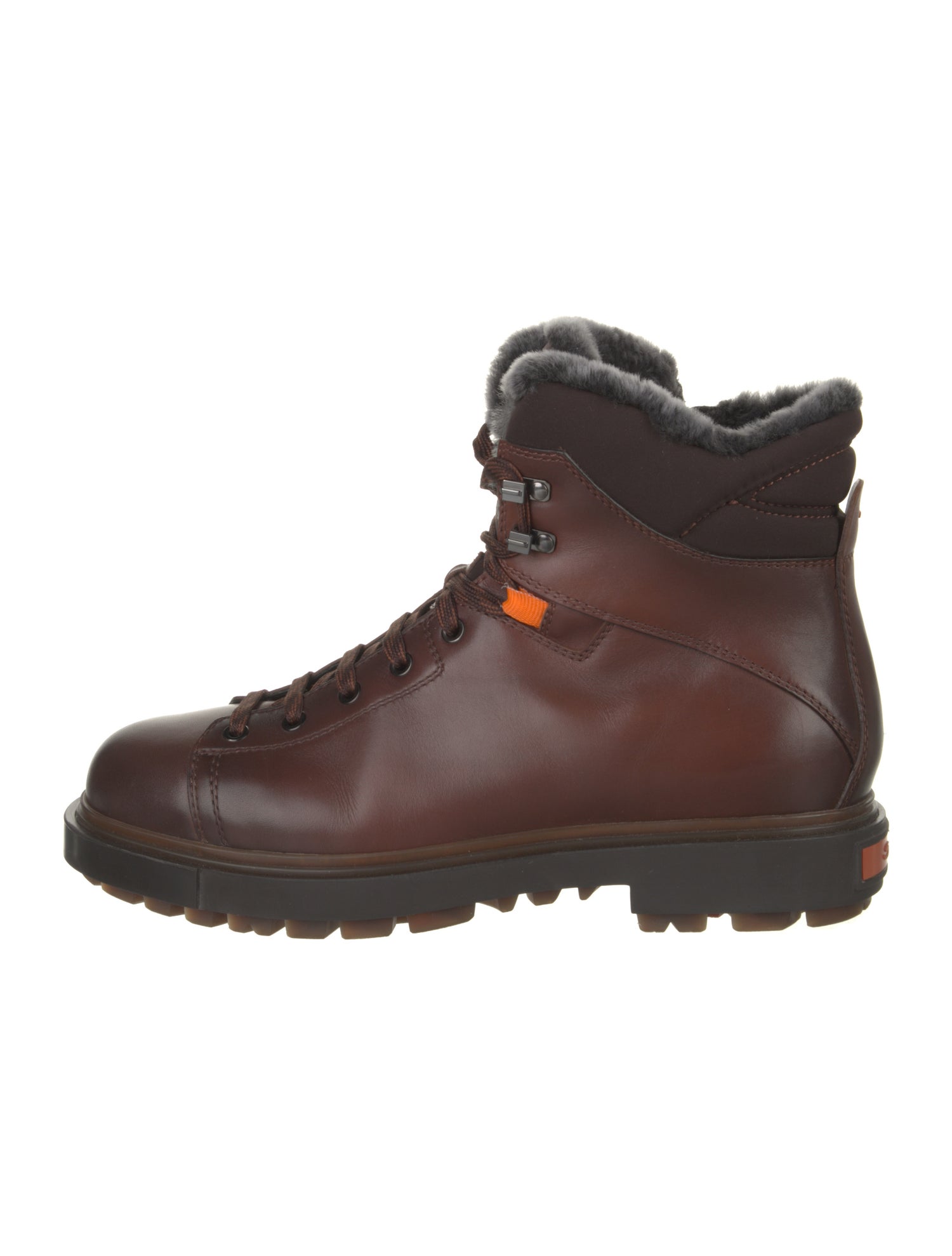 Santoni Leather Fur Trim Hiking Boots