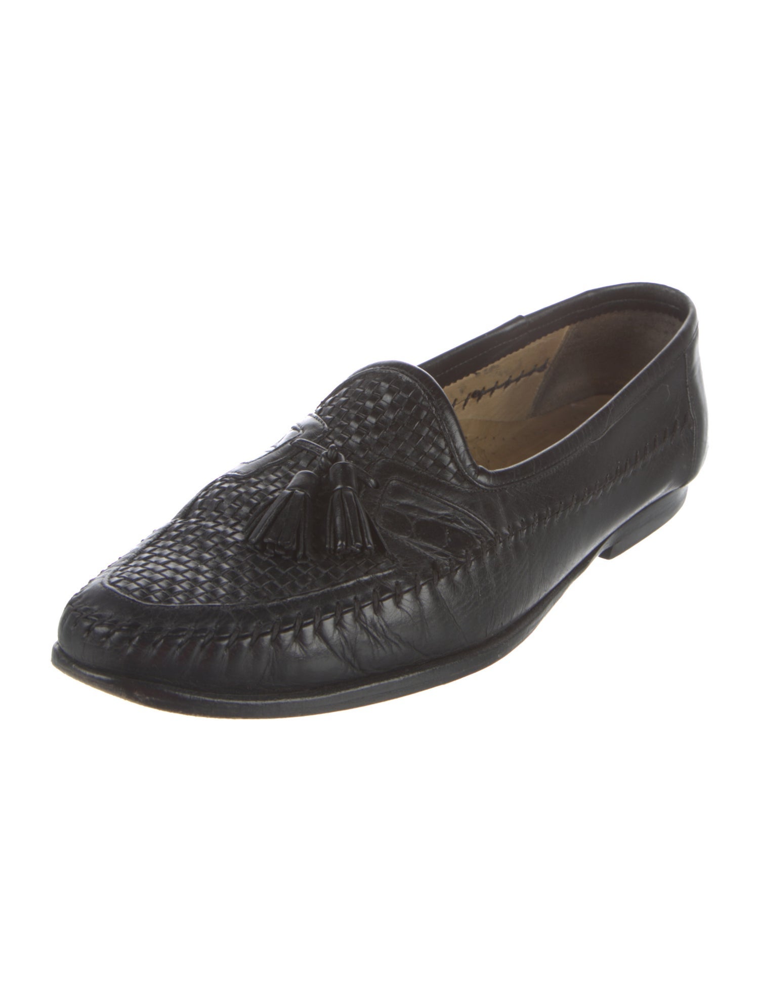 Santoni Leather Tassel Accents Dress Loafers