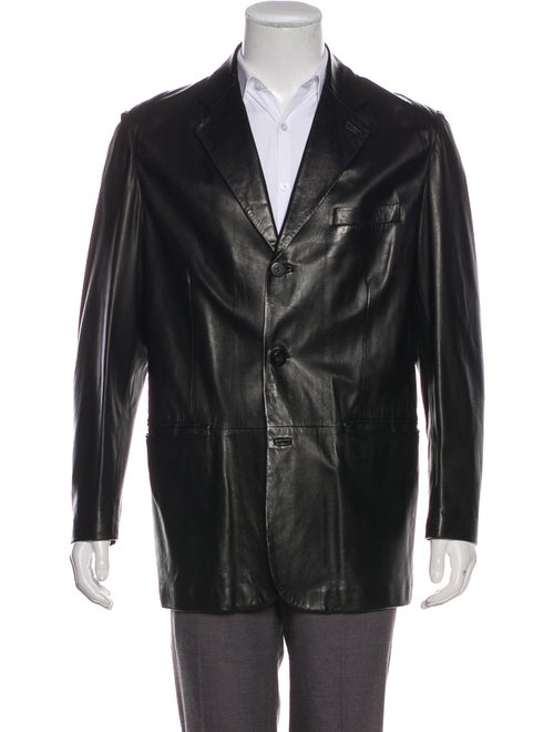Salvatore Ferragamo Leather Notch-Lapel Blazer bla