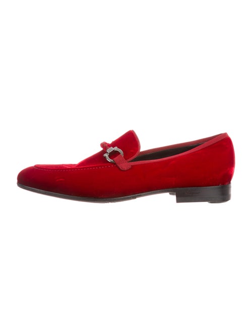Salvatore Ferragamo Velvet Gancio Loafers red