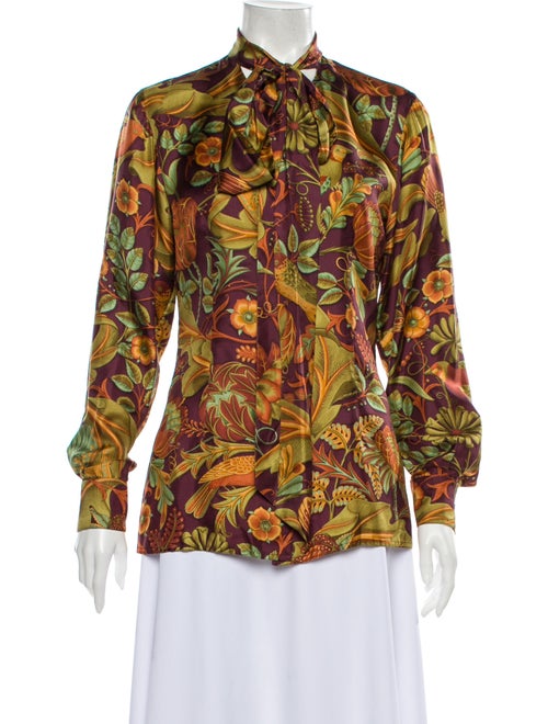 Salvatore Ferragamo Silk Printed Button-Up Top Pur
