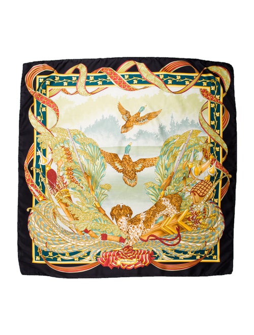 Salvatore Ferragamo Silk Printed Scarf Black