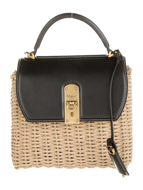 Salvatore Ferragamo Leather-Trimmed Rattan Bag Gol