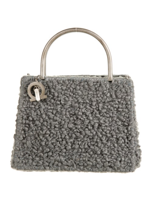 Salvatore Ferragamo Shearling Mini Satchel Grey