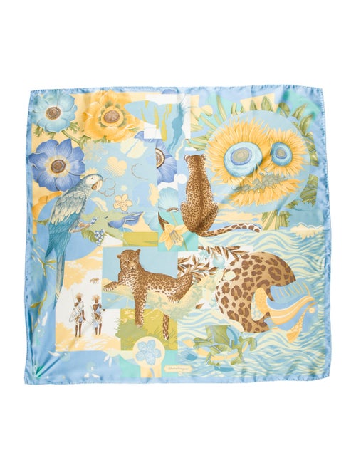 Salvatore Ferragamo Silk Printed Scarf blue