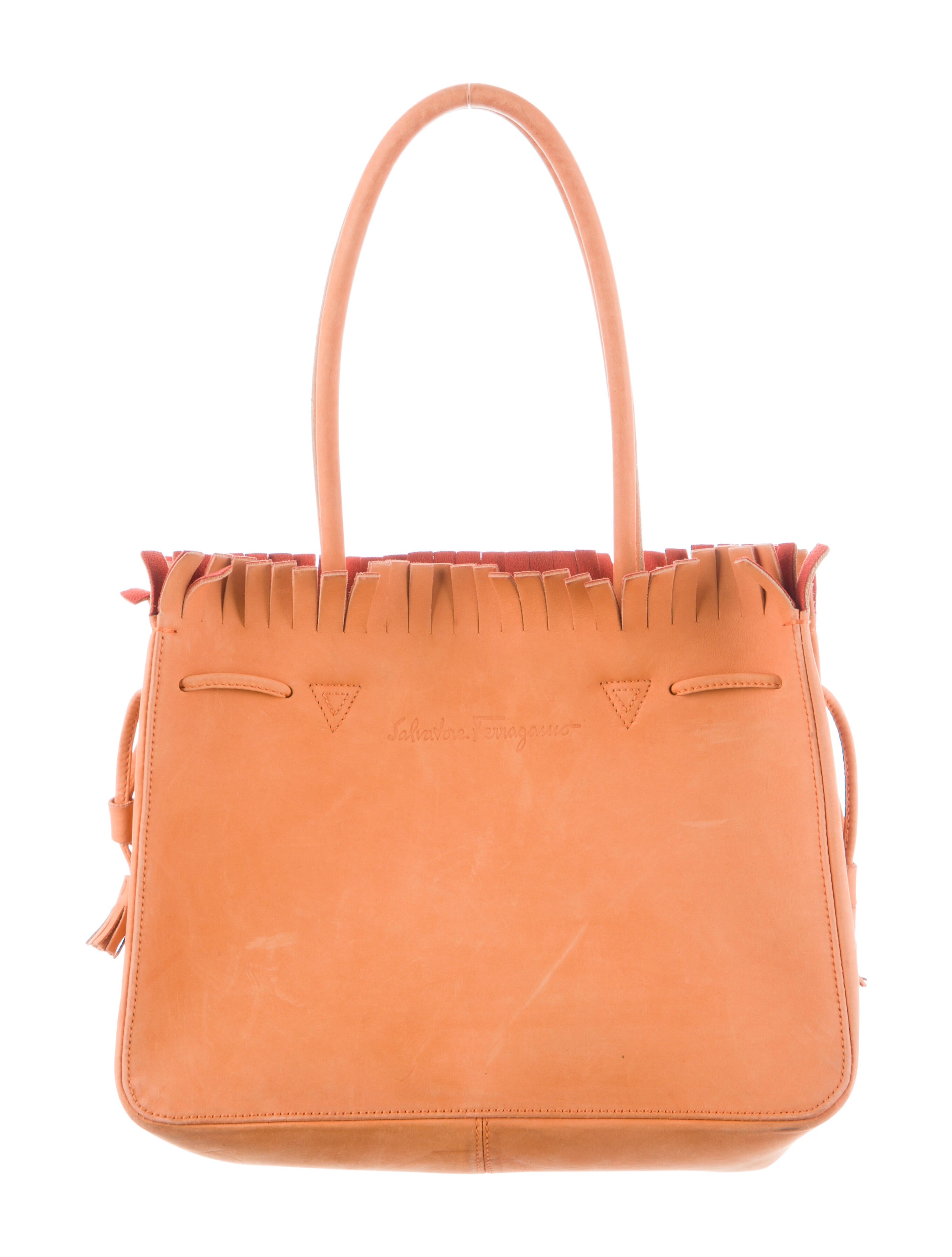 Salvatore Ferragamo Leather Fringe Shoulder Bag Orange Shoulder Bags