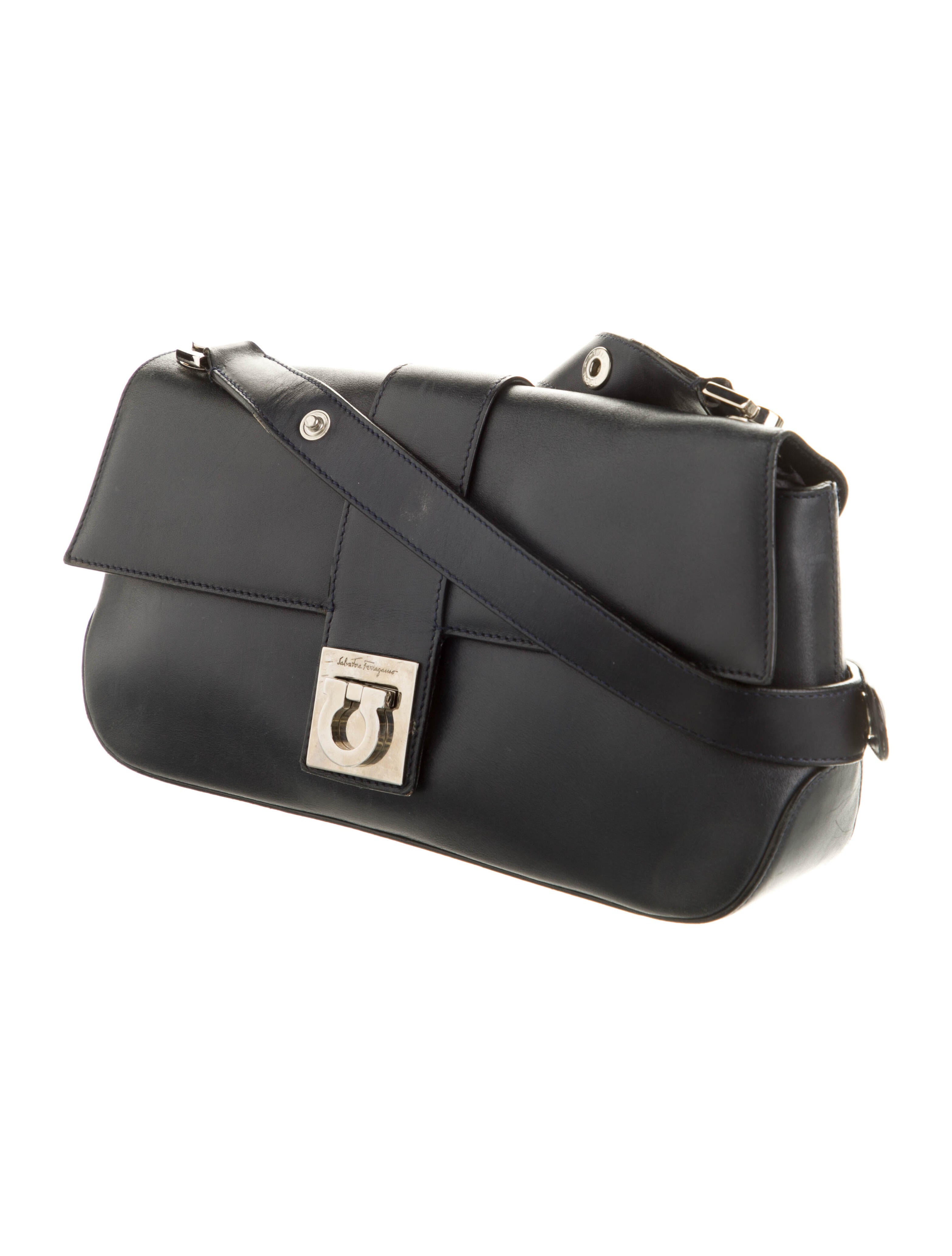 Salvatore Ferragamo Leather Shoulder Bag Blue Shoulder Bags, Handbags