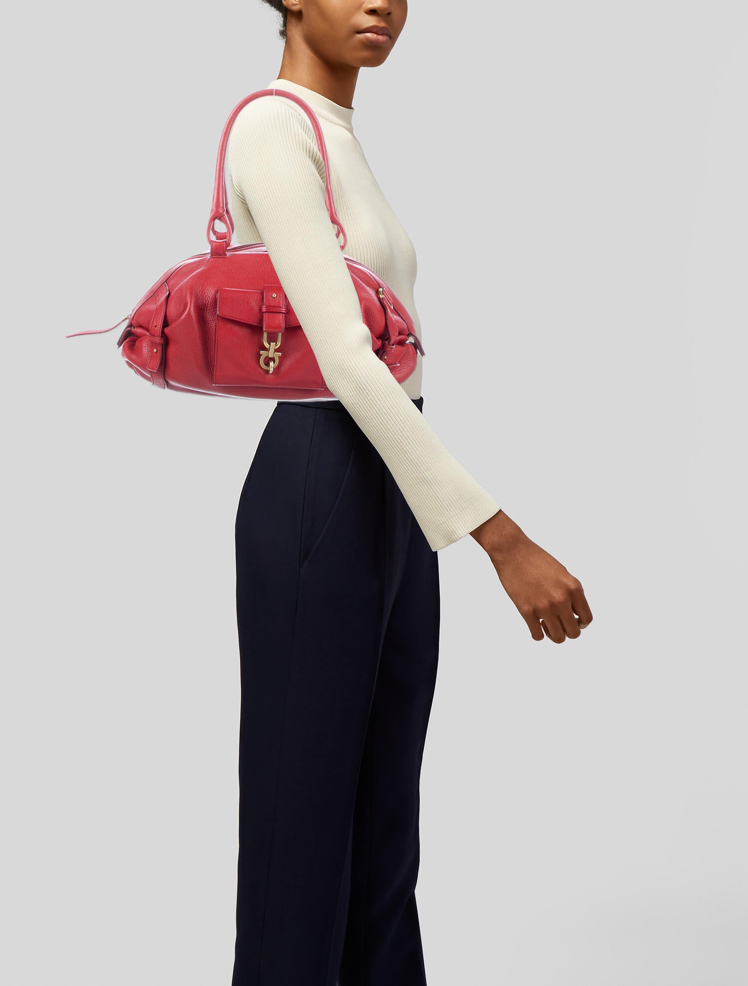 Salvatore Ferragamo Leather Shoulder Bag Red Shoulder Bags, Handbags