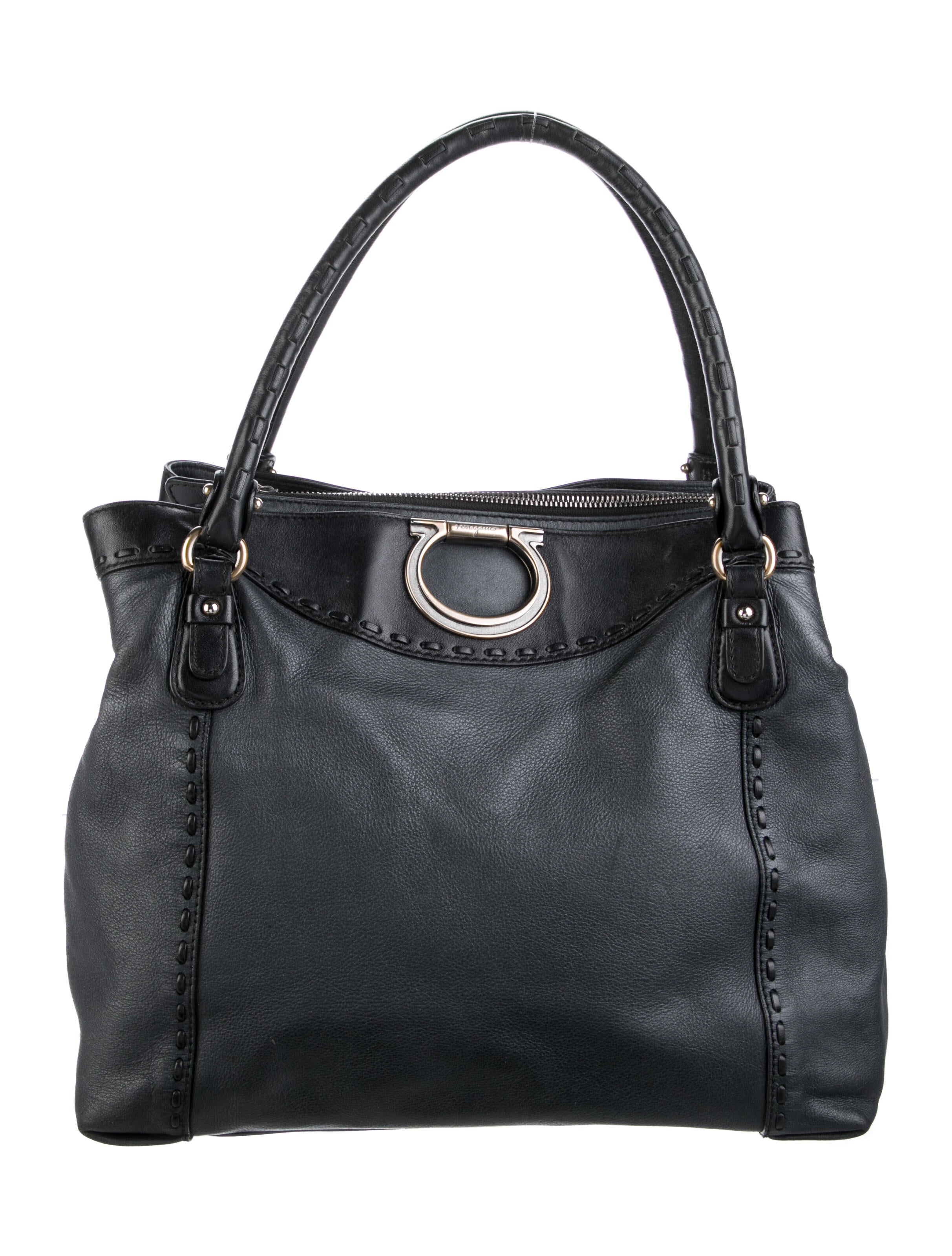 Salvatore Ferragamo Leather Metallic Handle Bag Blue Handle Bags