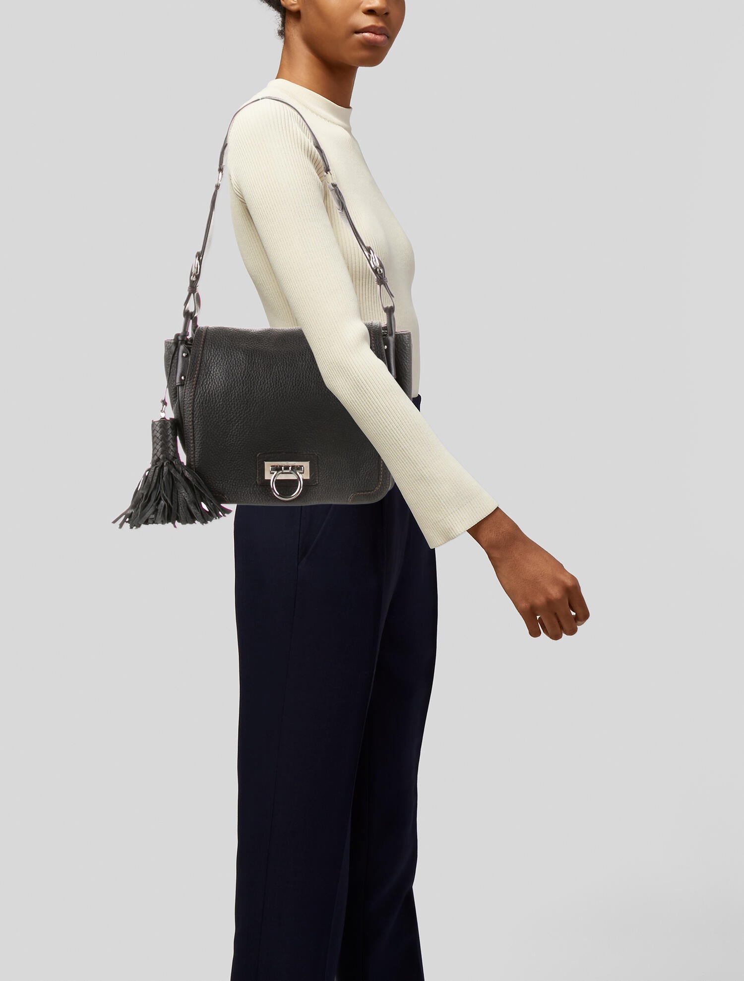 Salvatore Ferragamo Leather Shoulder Bag Black Shoulder Bags