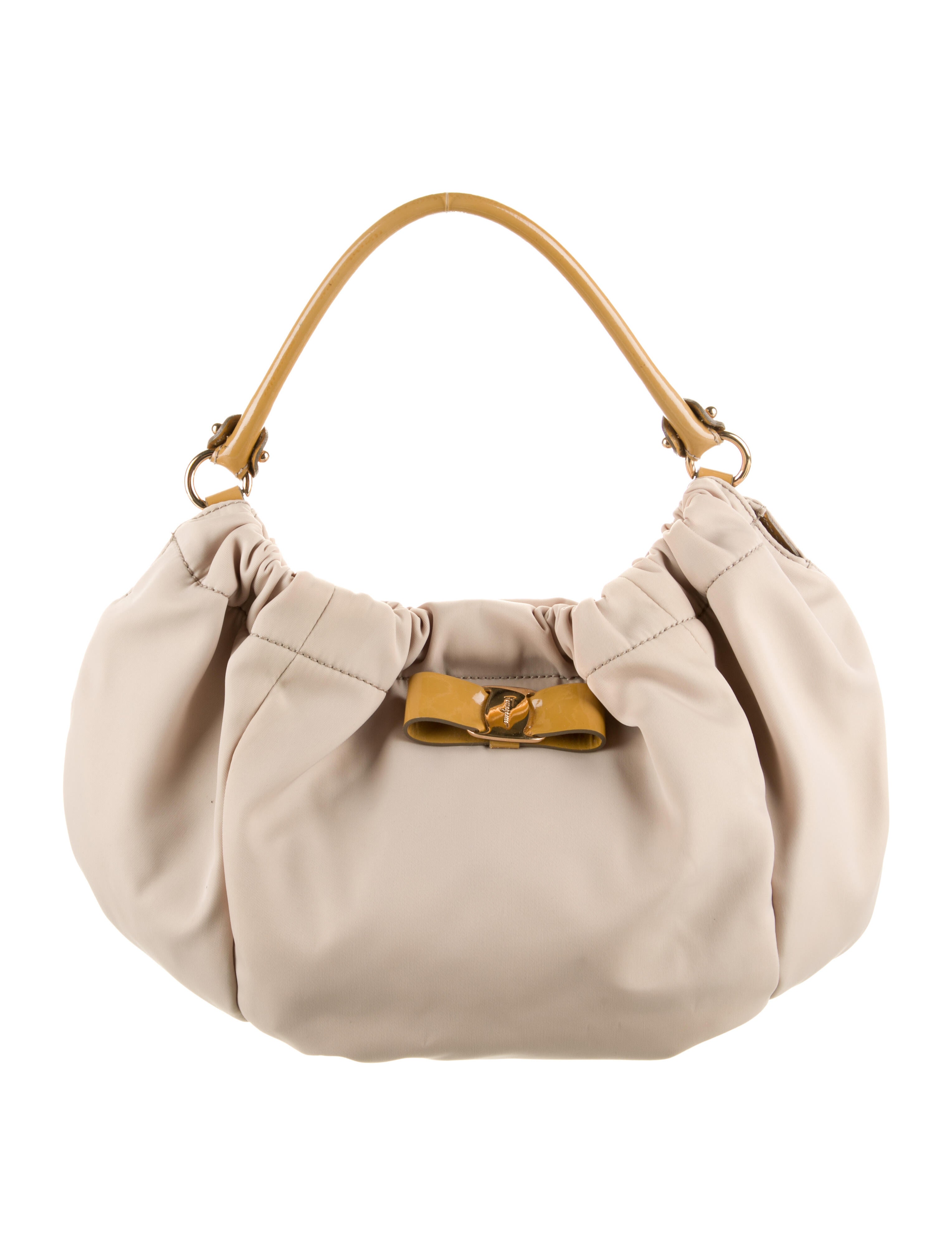Salvatore Ferragamo Leather Trimmed Nylon Hobo Bag Neutrals Hobos