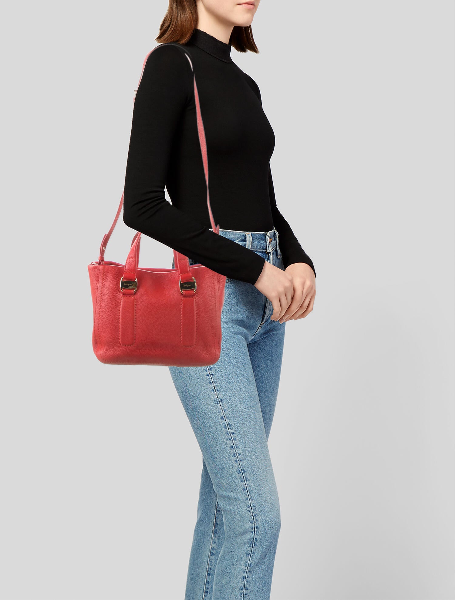 Salvatore Ferragamo Leather Shoulder Bag Red Shoulder Bags, Handbags