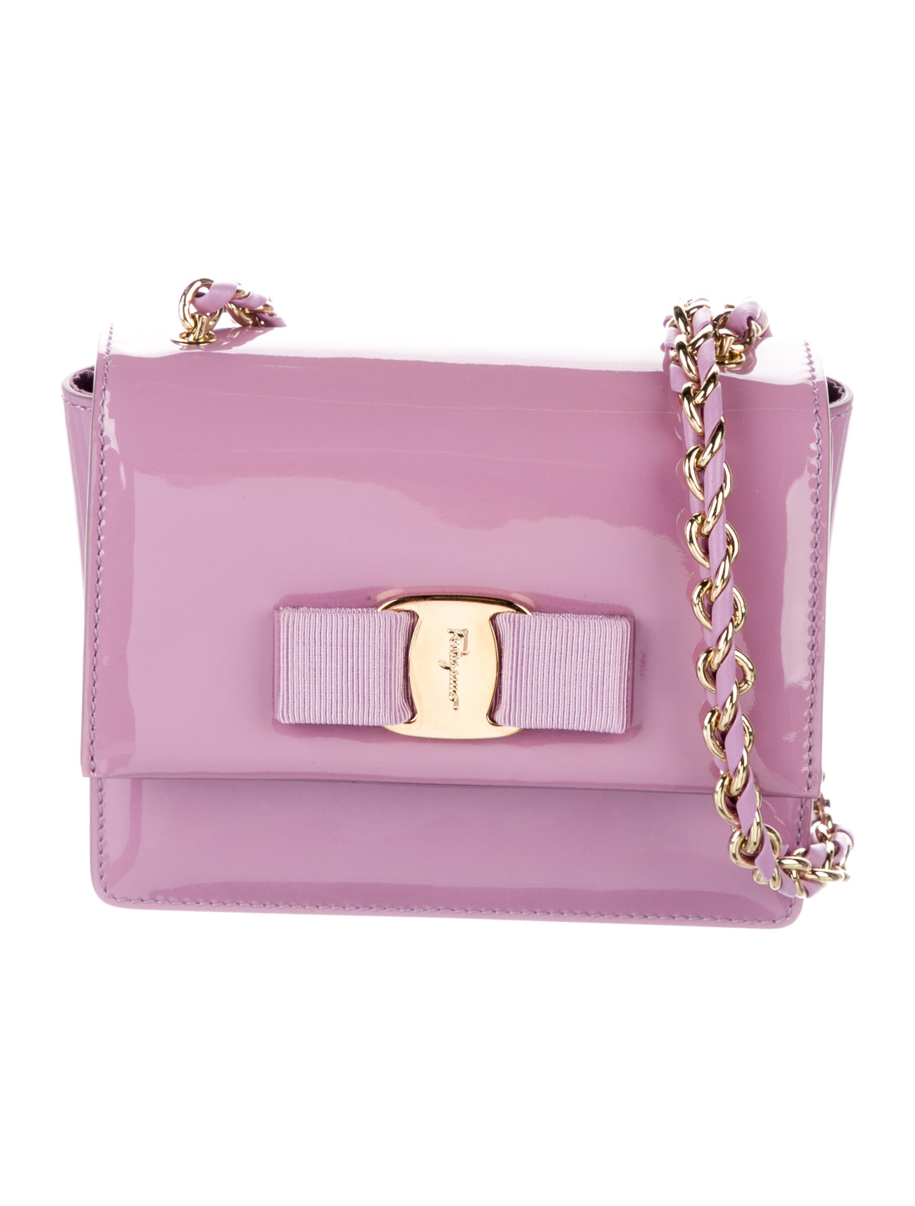 Salvatore Ferragamo Patent Leather Shoulder Bag Purple Shoulder Bags