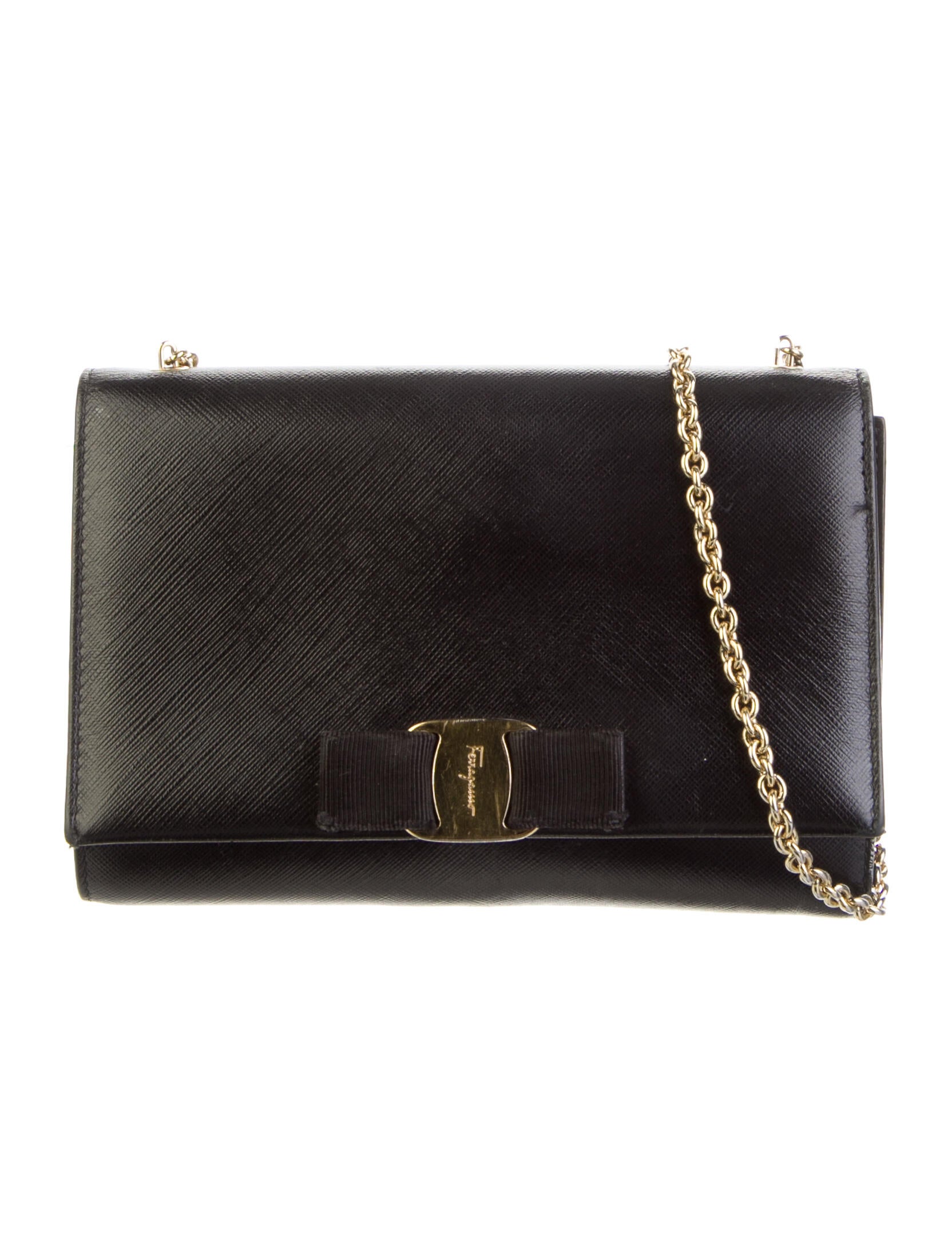 Salvatore Ferragamo Leather ChainLink Crossbody Bag Black Crossbody