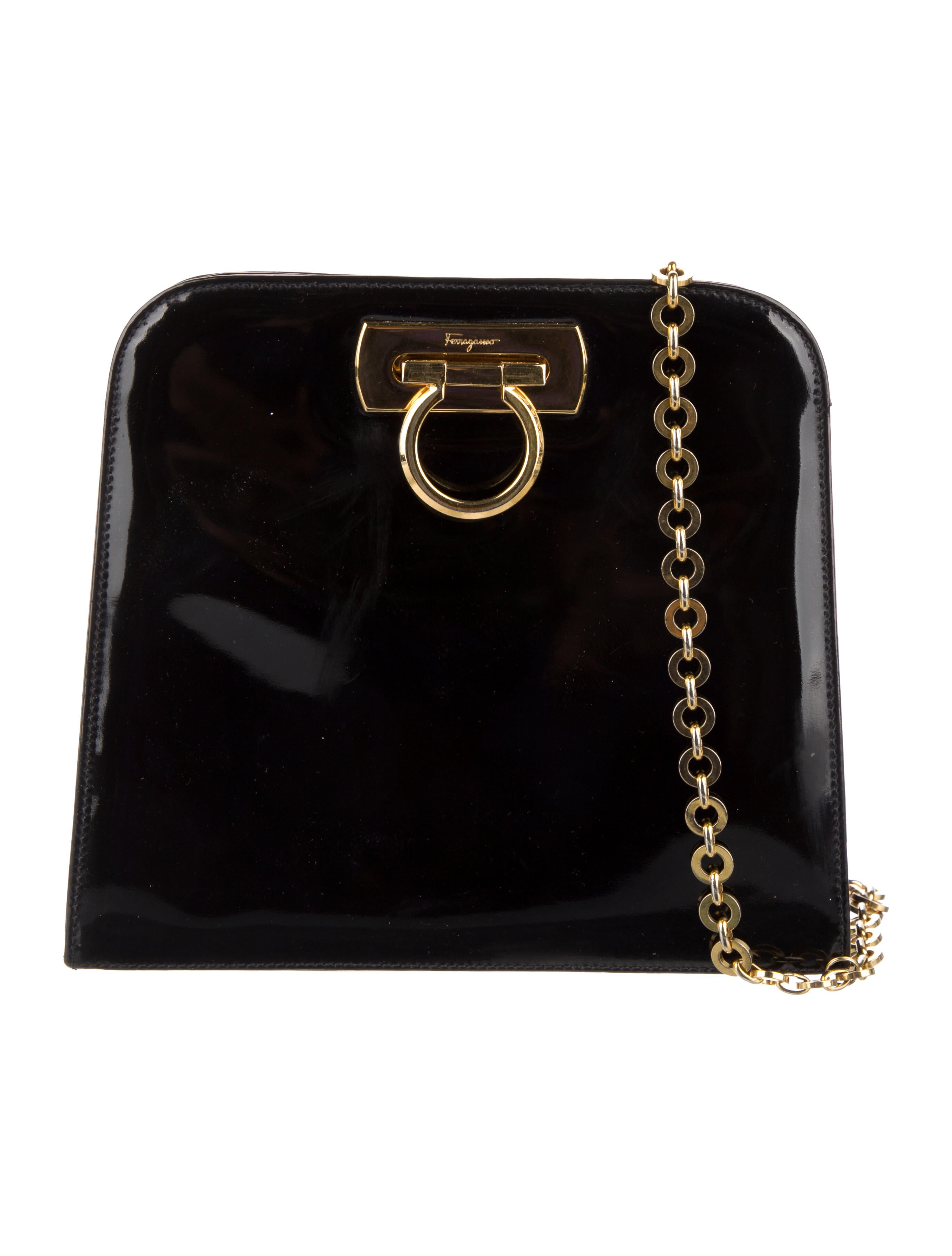 Salvatore Ferragamo Patent Leather Crossbody Bag Black Crossbody Bags, Handbags SAL281648