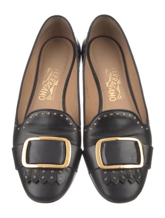 Salvatore Ferragamo Leather Fringe Trim Accent Flats